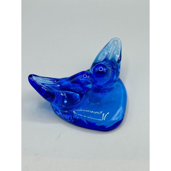 Vintage Pair Glass Blue Birds of Happiness Heart Paperweight Signed Ron Ray 1992 - Picture 2 of 11
